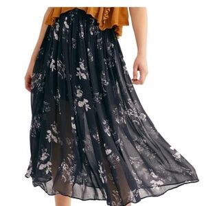 Free People Floral Black Maxi Skirt